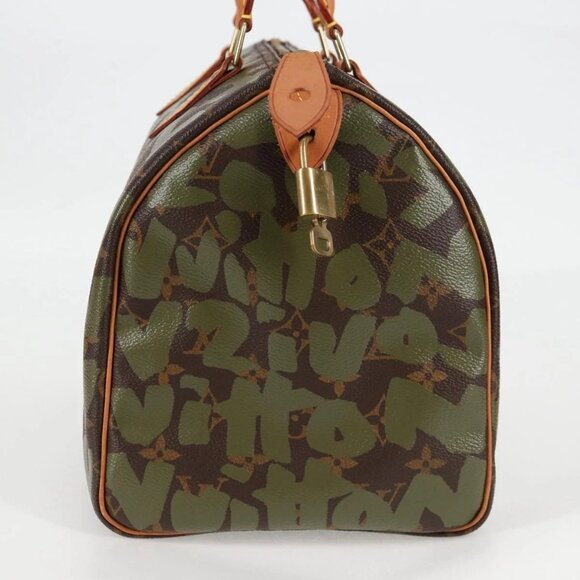 LOUIS VUITTON Monogram Graffiti Speedy 30 Bag Green Khaki M92194 Auth 116281AM - Picture 6 of 16